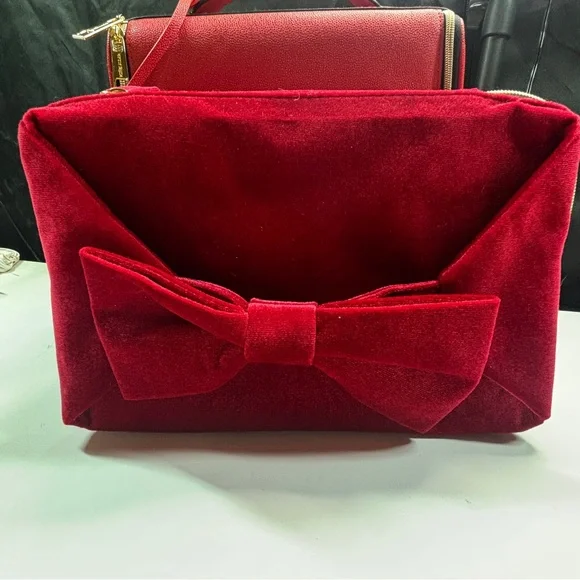 2 Estee Lauder Bags Double Train Case Red Velvet Professional Hard Zipper Bow - Picture 5 of 16